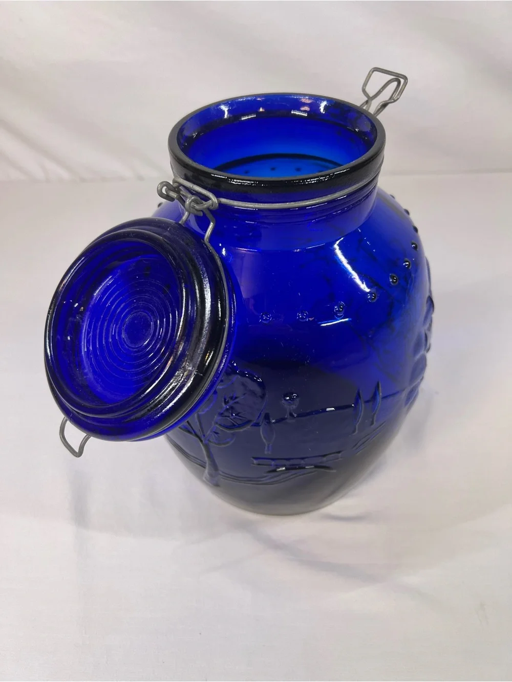 Made in Italy Cobalt Blue Glass Canister Vase with Embossed Design